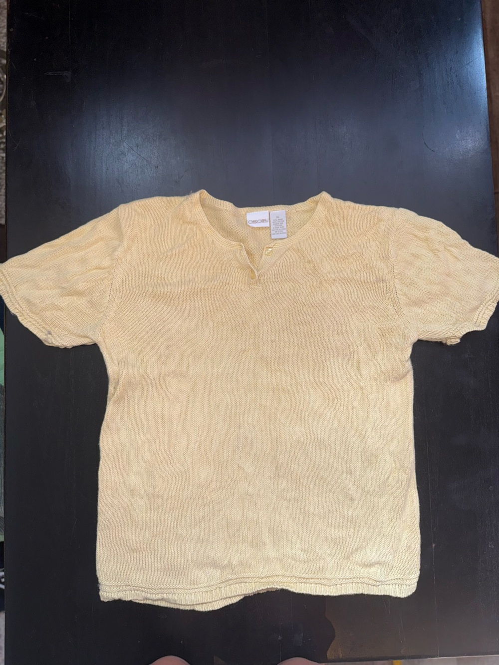 Cherokee Pale Yellow Short-Sleeve Crewneck Knit Sweater
